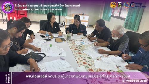พช.ดอนเจดีย์ จัดประชุมผู้นำอาสาพัฒนาชุมชนประจำไตรมาสที่ 1/ 2569    